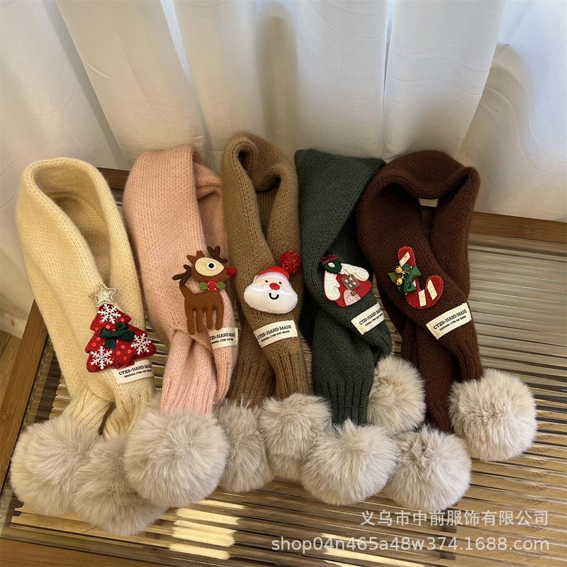 Christmas Children'S Cute Cartoon Knitted Warm Scarf Winter New Boys And Girls Baby Cross Wool Scarf - Image 3