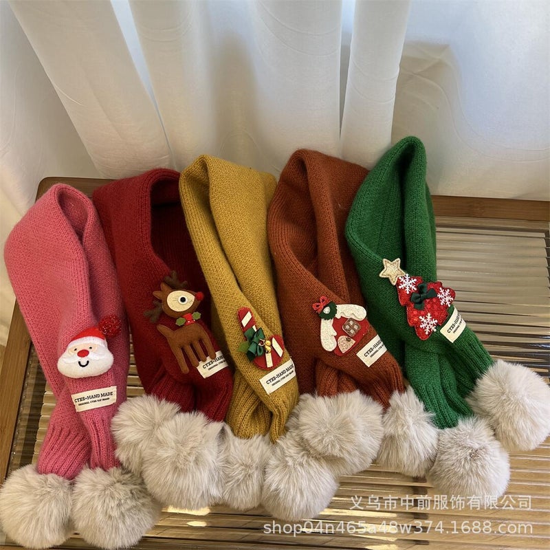 Christmas Children'S Cute Cartoon Knitted Warm Scarf Winter New Boys And Girls Baby Cross Wool Scarf - Image 4
