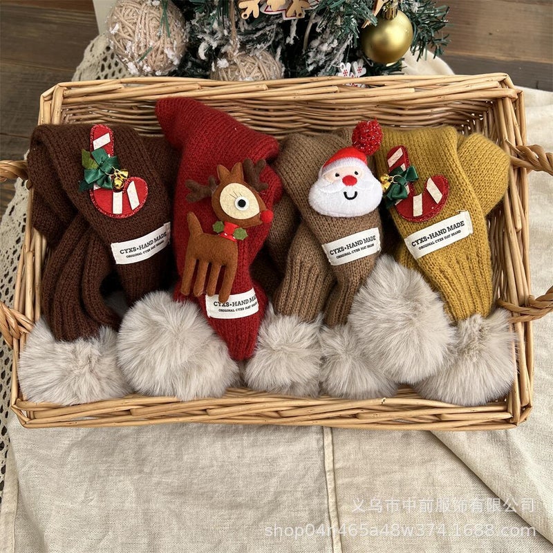 Christmas Children'S Cute Cartoon Knitted Warm Scarf Winter New Boys And Girls Baby Cross Wool Scarf - Image 5