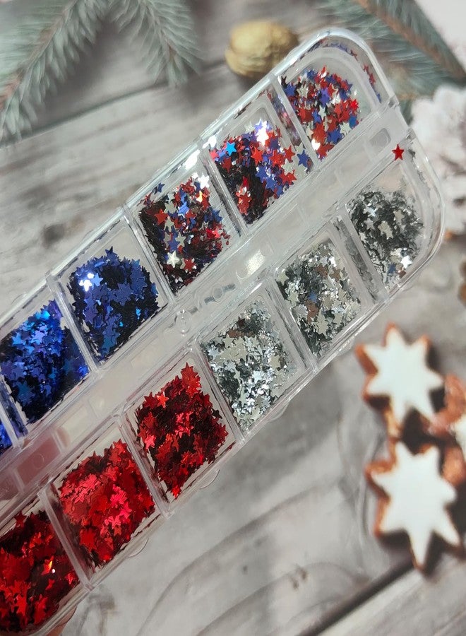 OSTTMA 4th of July Nail Art Glitter Sequins 3D Holographic Nail Flakes Red Silver Blue American Flag Nail Art Design Shiny Star Nail Glitter for Acrylic Nails,Independence Day Manicure Decoration Accessories - Image 5