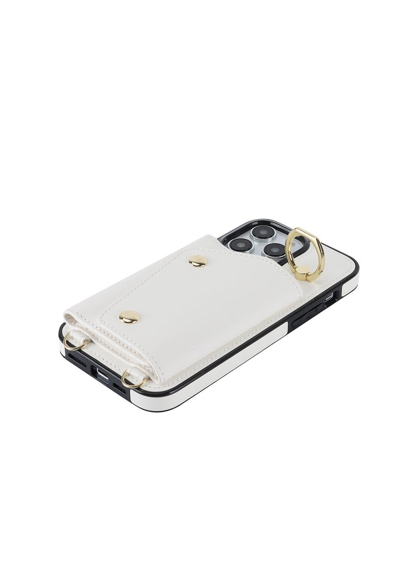GULFLINK PU Leather Back Cover Phone Case with Purse and Straps for Apple iPhone 15 Pro white  - Image 2