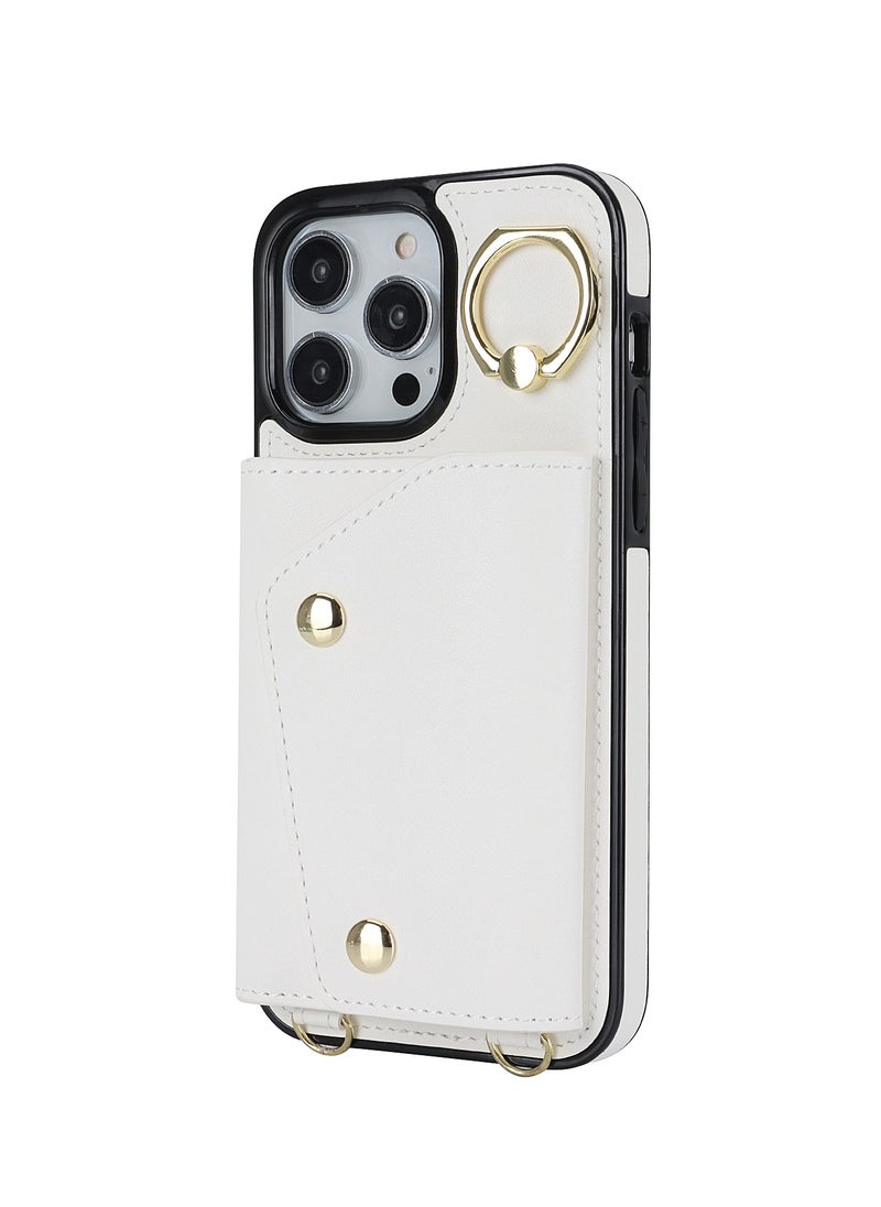 GULFLINK PU Leather Back Cover Phone Case with Purse and Straps for Apple iPhone 15 Pro white  - Image 1