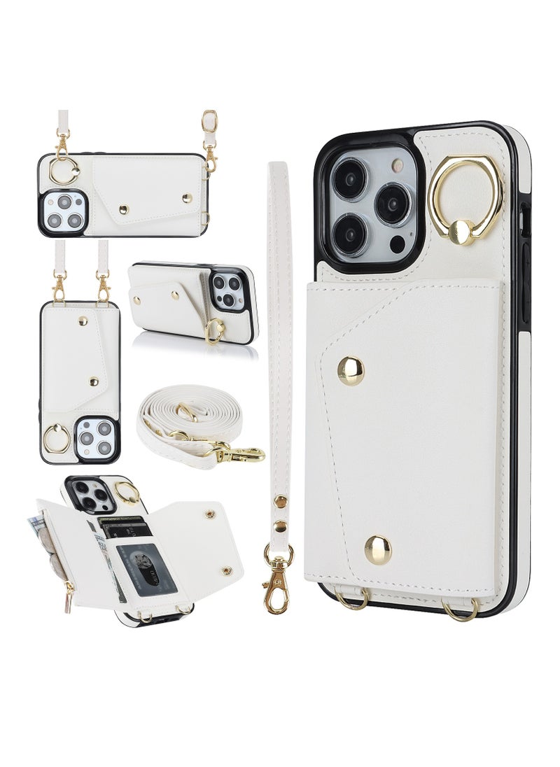 GULFLINK PU Leather Back Cover Phone Case with Purse and Straps for Apple iPhone 15 Pro white  - Image 4