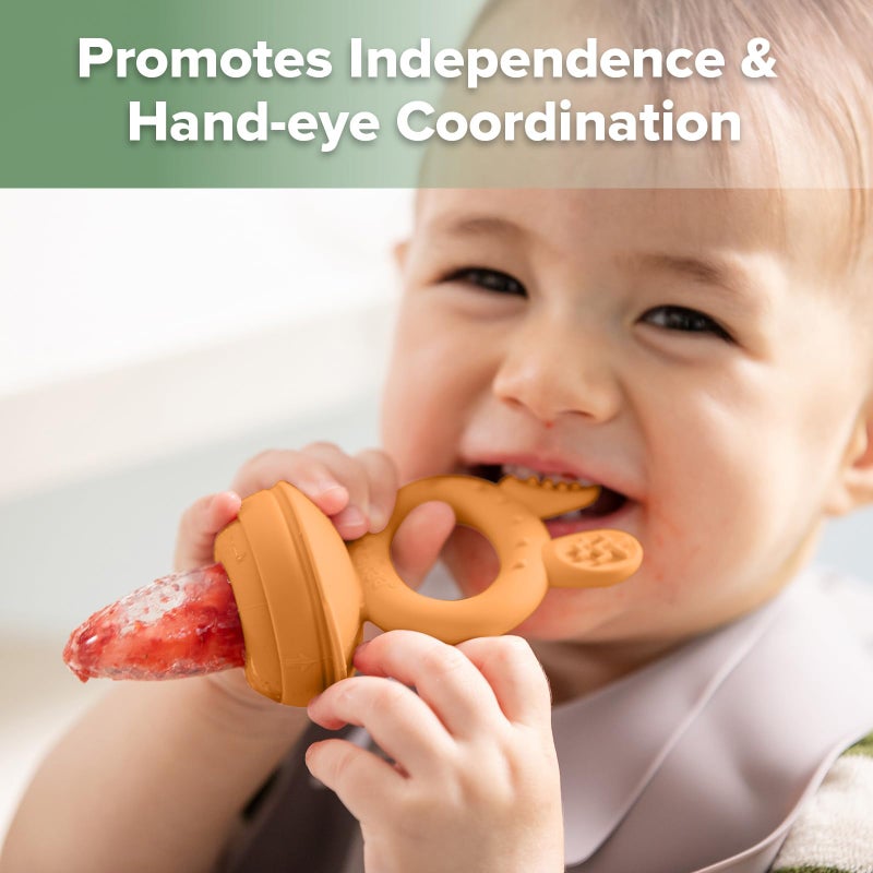 Haakaa Baby Fruit Food Feeder  Mini Freezer Nibble Tray Combo, Breastmilk Popsicle Molds for Baby Cooling Relief, BPA Free Silicone Feeder for Safe Infant Self Feeding, 4 Month+ (Pumpkin) - Image 5