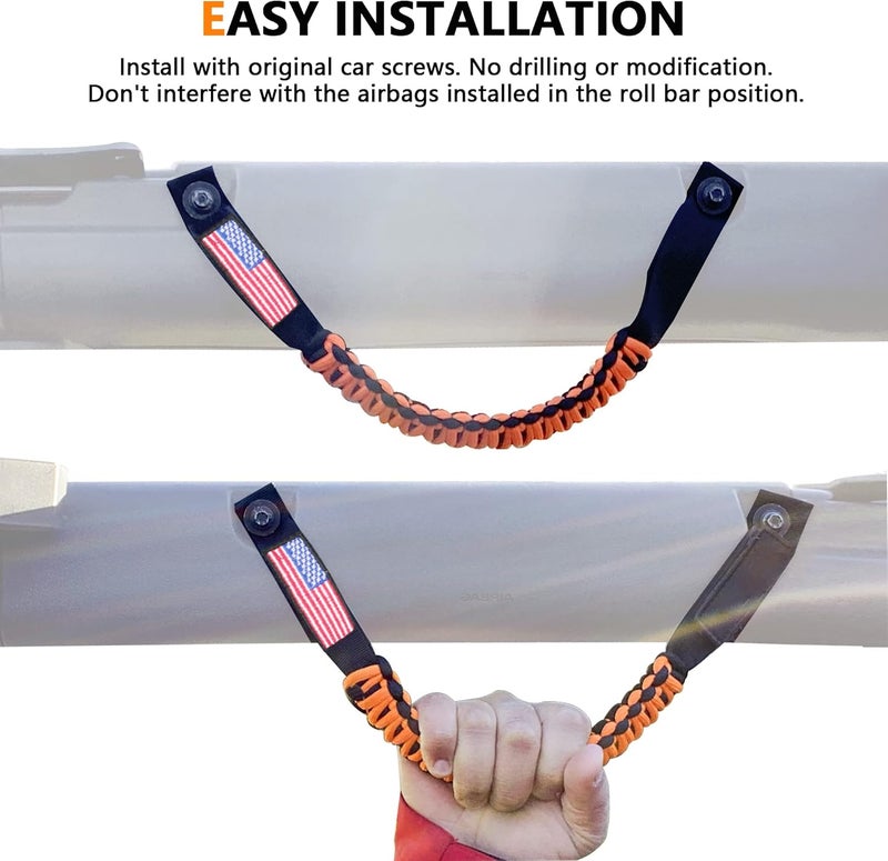 RERPRO Roll Bar Grab Handles for 2021-2024 Ford Bronco with American Flag - 2 Pack Orange - Image 3