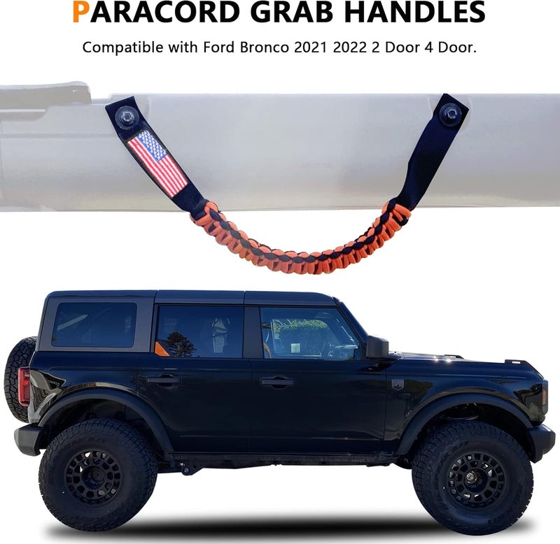 RERPRO Roll Bar Grab Handles for 2021-2024 Ford Bronco with American Flag - 2 Pack Orange - Image 4