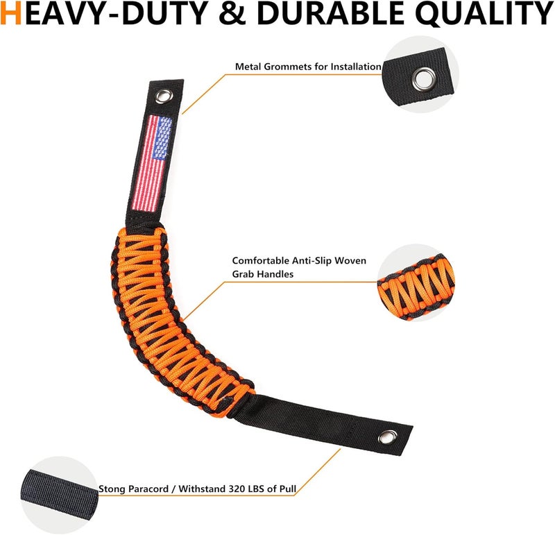 RERPRO Roll Bar Grab Handles for 2021-2024 Ford Bronco with American Flag - 2 Pack Orange - Image 5