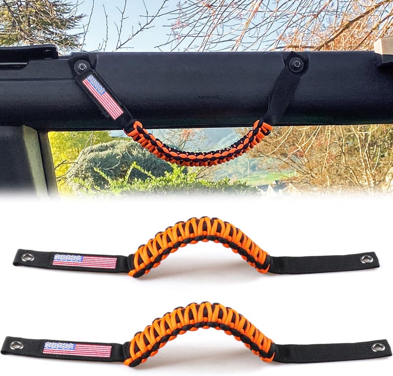 RERPRO Roll Bar Grab Handles for 2021-2024 Ford Bronco with American Flag - 2 Pack Orange - Image 1