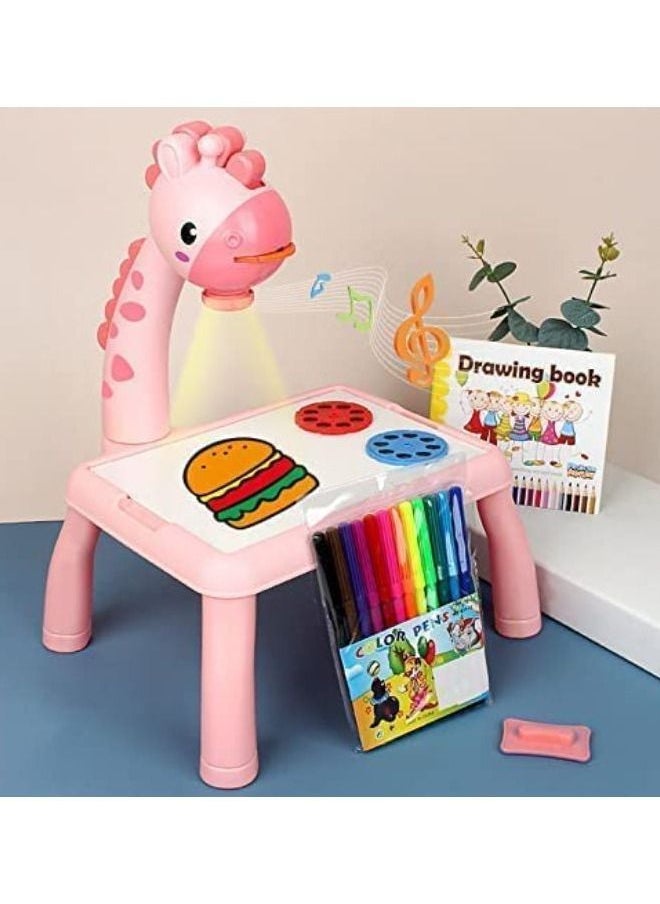 Generic - Kids Drawing Projector Table Giraffe with Light Music Smart Projector Sketcher Desk Learning Projection Painting Machine - Image 1