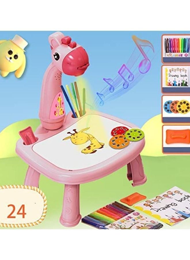 Generic - Kids Drawing Projector Table Giraffe with Light Music Smart Projector Sketcher Desk Learning Projection Painting Machine - Image 1