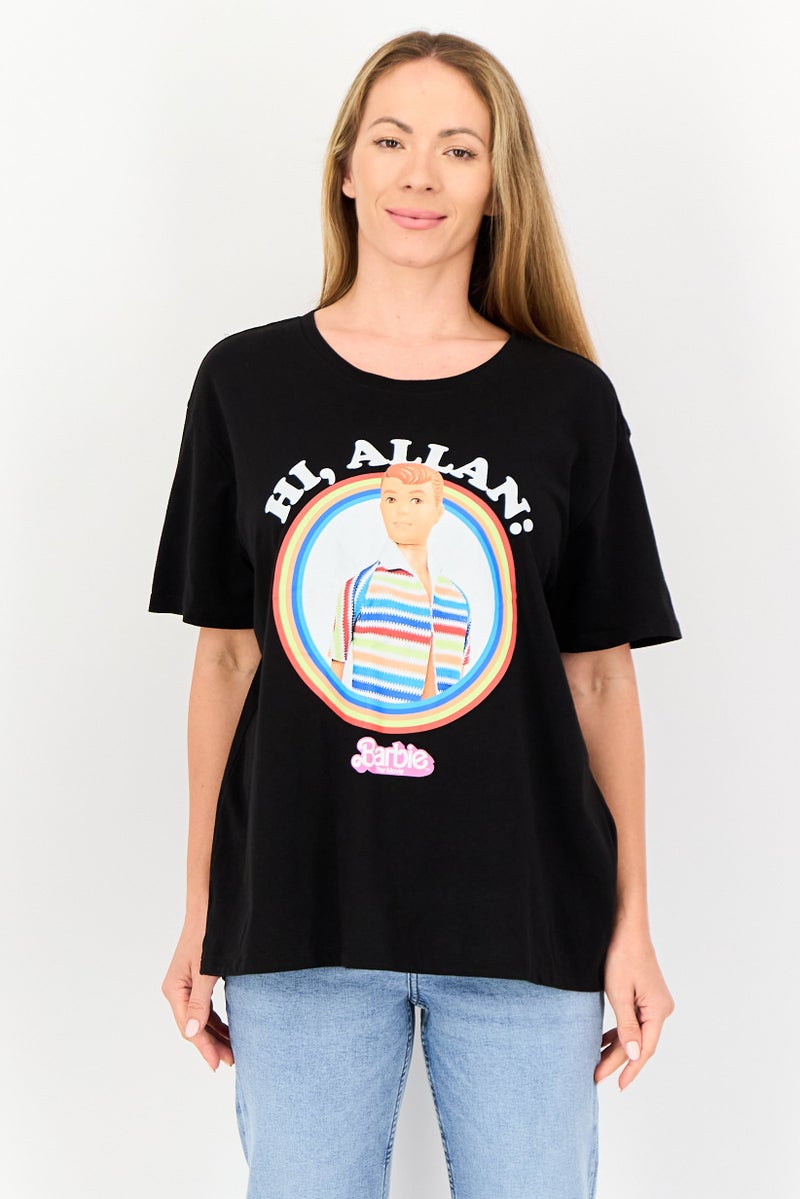 Barbie Women Crew Neck Short Sleeve Graphic Print T-shirt, Black - Image 1