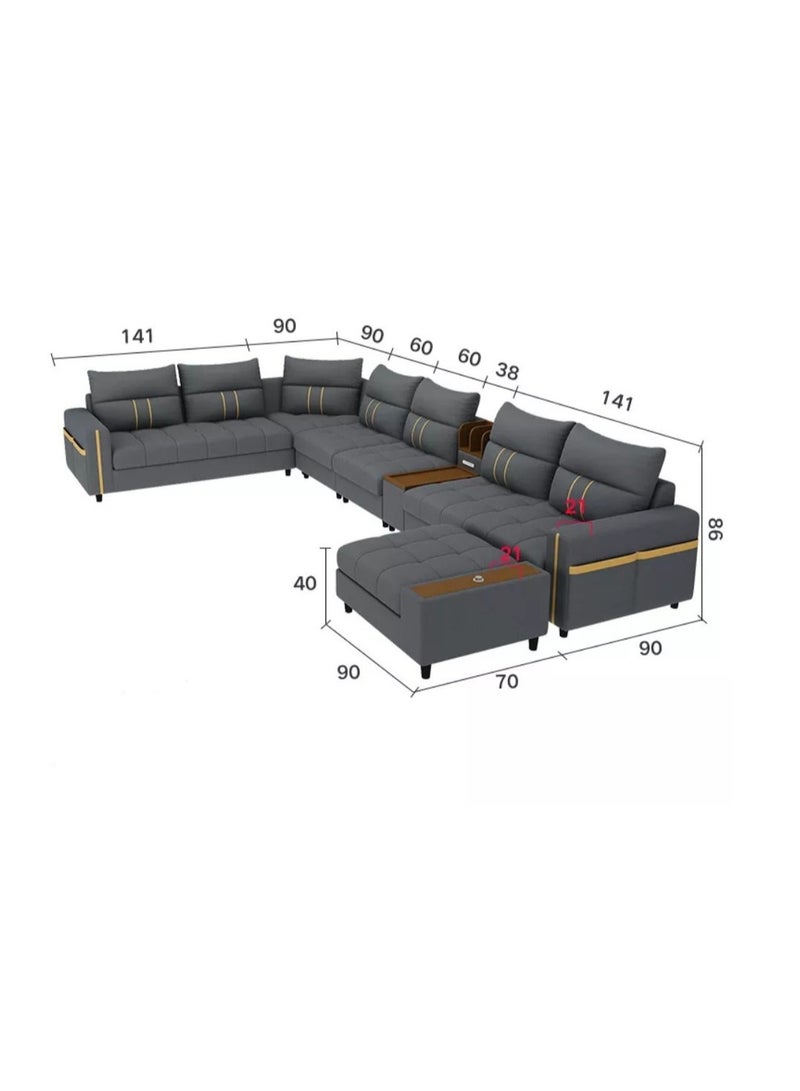 Ripple FURNITURE Modern Couch U Shaped Faux Leather Living Room Furniture Chaise Lounge Recliner Sectional 7 Seater L Shape Corner Sofa Set Blue 389X231X86  - Image 3