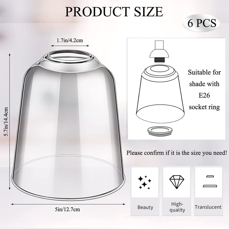 Riakrum 6 Pcs Clear Glass Shade 5 Dia 567 High 165 Fitter Light Cover Shade Ceiling Fan Light Covers High Transmittance Glass Globes for Light Fixtures Replacement Pendant Chandelier Classic - Image 2