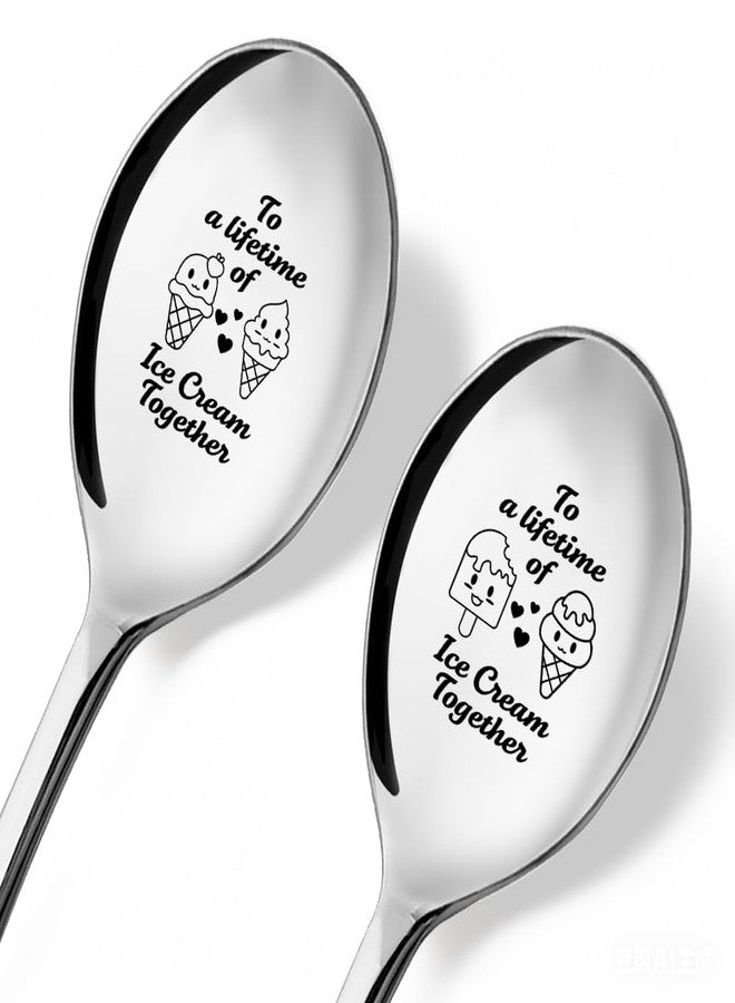 ZBBFSCSB Ice Cream Together 2 Pack Spoons with Gift Box, Ice Cream Together Scoops for Couples, Our Ice Cream Scoops, Spoon Couple Gifts (Funny, C) - Image 1