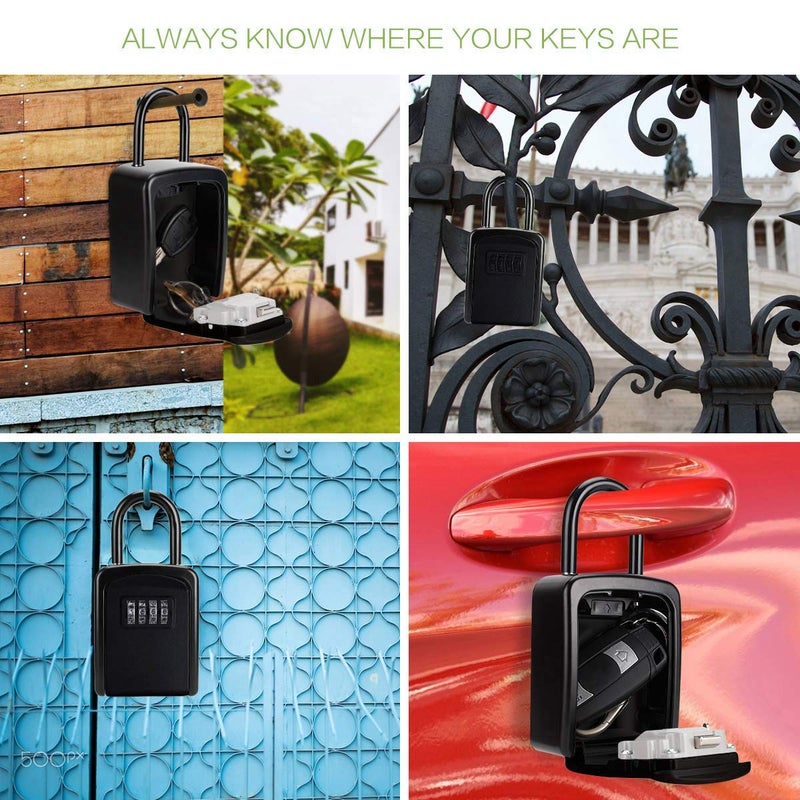 KeeKit Key Lock Box Wall Mounted Key Safe Box with Removable Shackle Resettable Code Key Storage Lock Box Waterproof with 4 Digit Combination 5 Key Capacity for Home Indoor Outdoor Black - Image 3