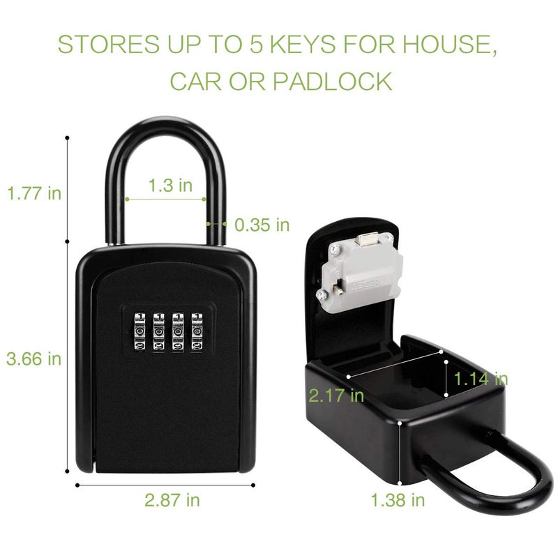 KeeKit Key Lock Box Wall Mounted Key Safe Box with Removable Shackle Resettable Code Key Storage Lock Box Waterproof with 4 Digit Combination 5 Key Capacity for Home Indoor Outdoor Black - Image 4