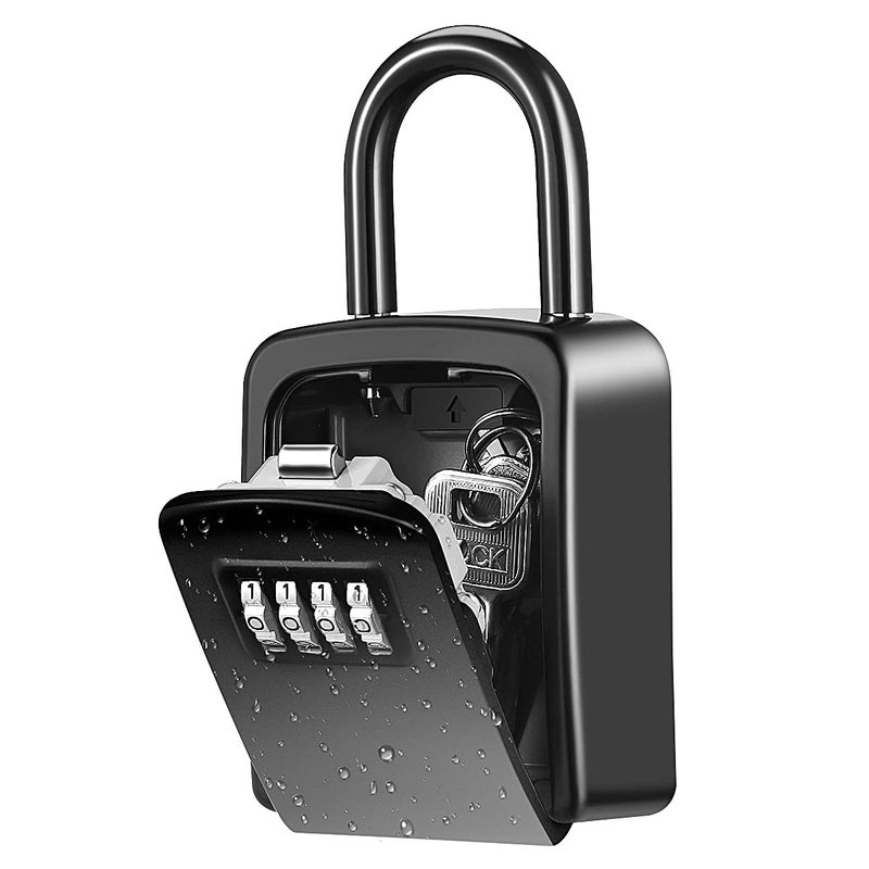 KeeKit Key Lock Box Wall Mounted Key Safe Box with Removable Shackle Resettable Code Key Storage Lock Box Waterproof with 4 Digit Combination 5 Key Capacity for Home Indoor Outdoor Black - Image 1