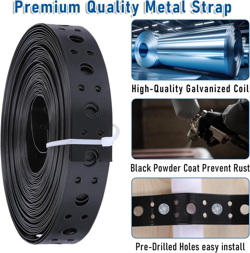 EupHHonycs Metal Strap 1-Inch x 33FT 0.6mm Bendable Pipe Hanger Thin Metal Strapping with Holes Plumbers Strap Flexible Trimming for Pipe Supports Hanging, Black - Image 5