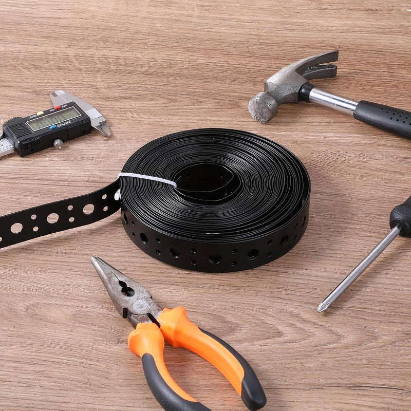 EupHHonycs Metal Strap 1-Inch x 33FT 0.6mm Bendable Pipe Hanger Thin Metal Strapping with Holes Plumbers Strap Flexible Trimming for Pipe Supports Hanging, Black - Image 3