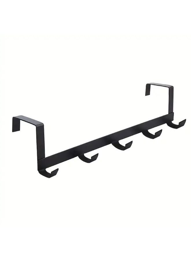 Modern Over The Door Hook Rack No Drill Easy Install 5 Hook Organizer Black - Image 1