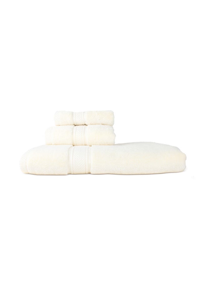 Hotel Linen Klub Hotel Linen Klub LUXURY PACK of 3  Bathroom Towel Sets -100% Cotton 650 GSM Terry Dobby Border Ring Spun -Super Soft ,Quick Dry,Highly Absorbent,Bath Towel,Hand Towel and Face Towel,Cream  - Image 1