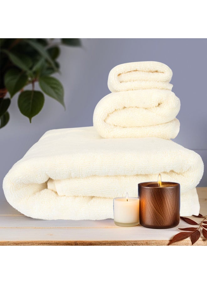 Hotel Linen Klub Hotel Linen Klub LUXURY PACK of 3  Bathroom Towel Sets -100% Cotton 650 GSM Terry Dobby Border Ring Spun -Super Soft ,Quick Dry,Highly Absorbent,Bath Towel,Hand Towel and Face Towel,Cream  - Image 3