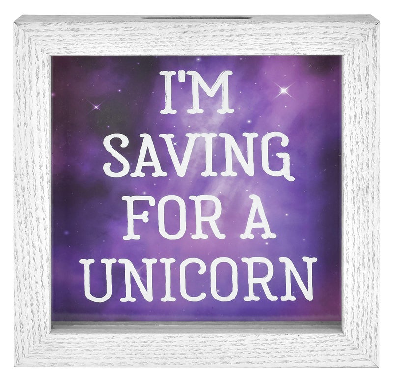 MCS Saving for a Unicorn Fund Bank Shadowbox  White Woodgrain 8x1.5x8 inches - Image 1