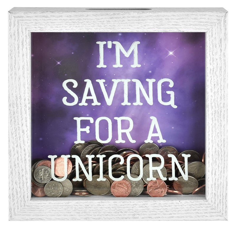 MCS Saving for a Unicorn Fund Bank Shadowbox  White Woodgrain 8x1.5x8 inches - Image 2