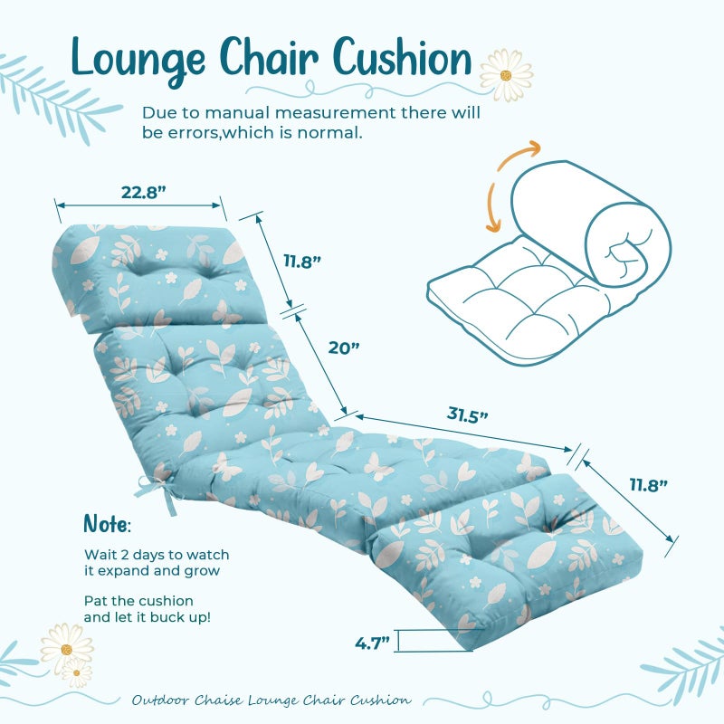 Uthem Outdoor Chaise Lounge Chair Cushion 75.1 x 22.8 x 4.7 Inches 100% Waterproof Replacement Cotton Patio Pool Lounge Chair Cushion for Outdoor Furniture with Ties, Blue Butterfly - Image 2