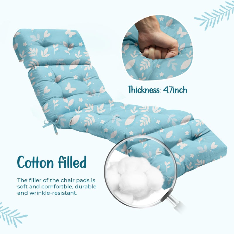 Uthem Outdoor Chaise Lounge Chair Cushion 75.1 x 22.8 x 4.7 Inches 100% Waterproof Replacement Cotton Patio Pool Lounge Chair Cushion for Outdoor Furniture with Ties, Blue Butterfly - Image 5