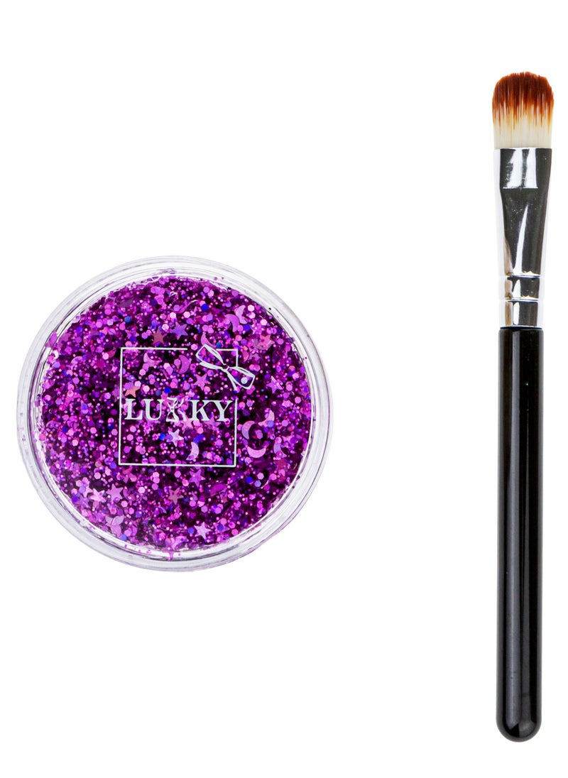 LUKKY Lukky Body Glitter Gel with Brush - Purple 25ml  - Image 2