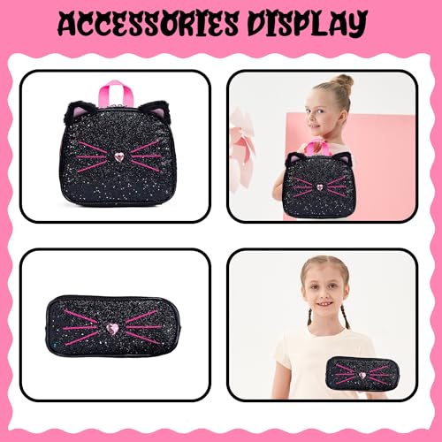 Meetbelify Rolling Backpack for Girls Cute Cat Backpack with Wheels for Elementary Students Kids Black Travel Luggage for Girls Age 6-8 - Image 5