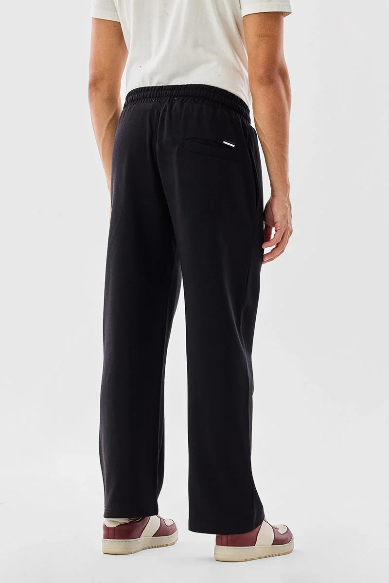 Snitch Black Black Solid Loose Fit Casual Trousers for Men | Best Price UAE