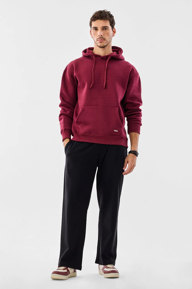 Snitch Black Black Solid Loose Fit Casual Trousers for Men | Best Price UAE