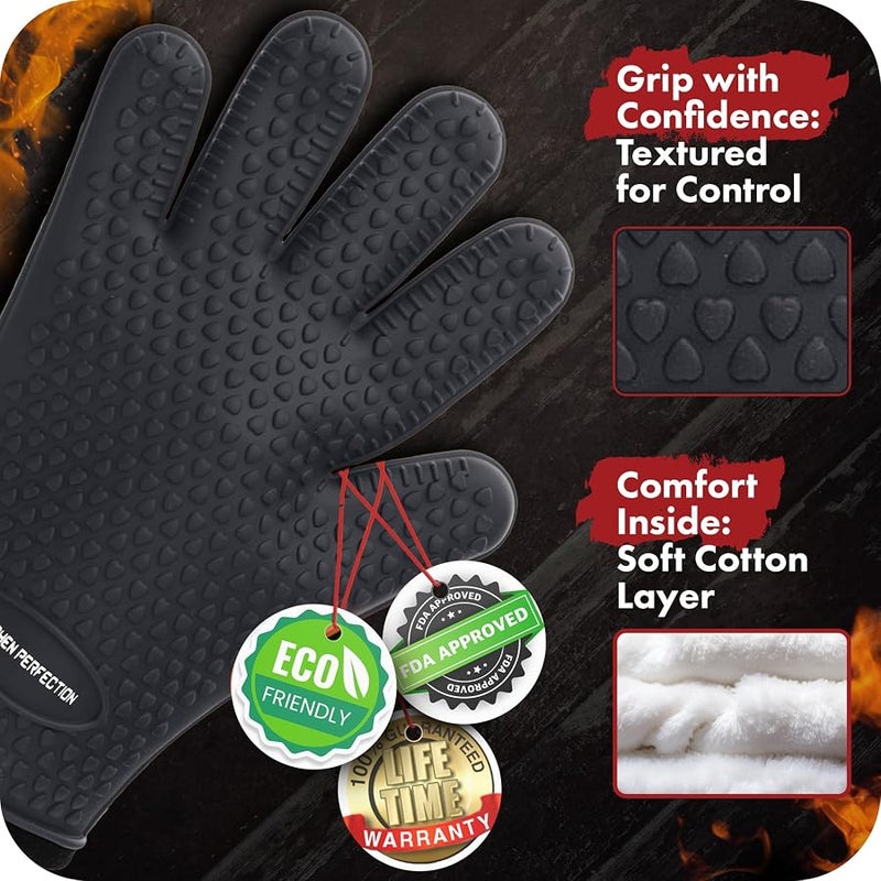 KITCHEN PERFECTION Silicone Smoker Oven Gloves-Extreme Heat Resistant BBQ Gloves-Handle Hot Food Right on Your Grill Fryer & Pit|Waterproof Grilling Cooking Baking Mitts|Superior Value Set +3 Bonuses - Image 4