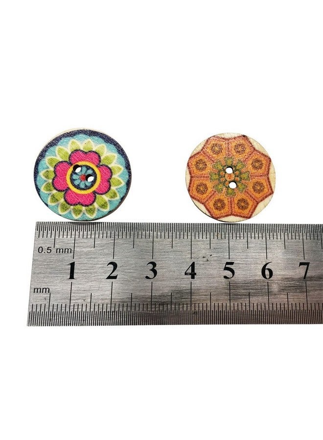 T-shin Wooden Buttonsbohemian Flower Pattern Round Buttoncreative Novelty Mixed Random Fashion 2 Holes Buttons For Sewing Crafting Scrapbook 25Mm Pack 50 (Multicoloredr Flower)  - Image 5