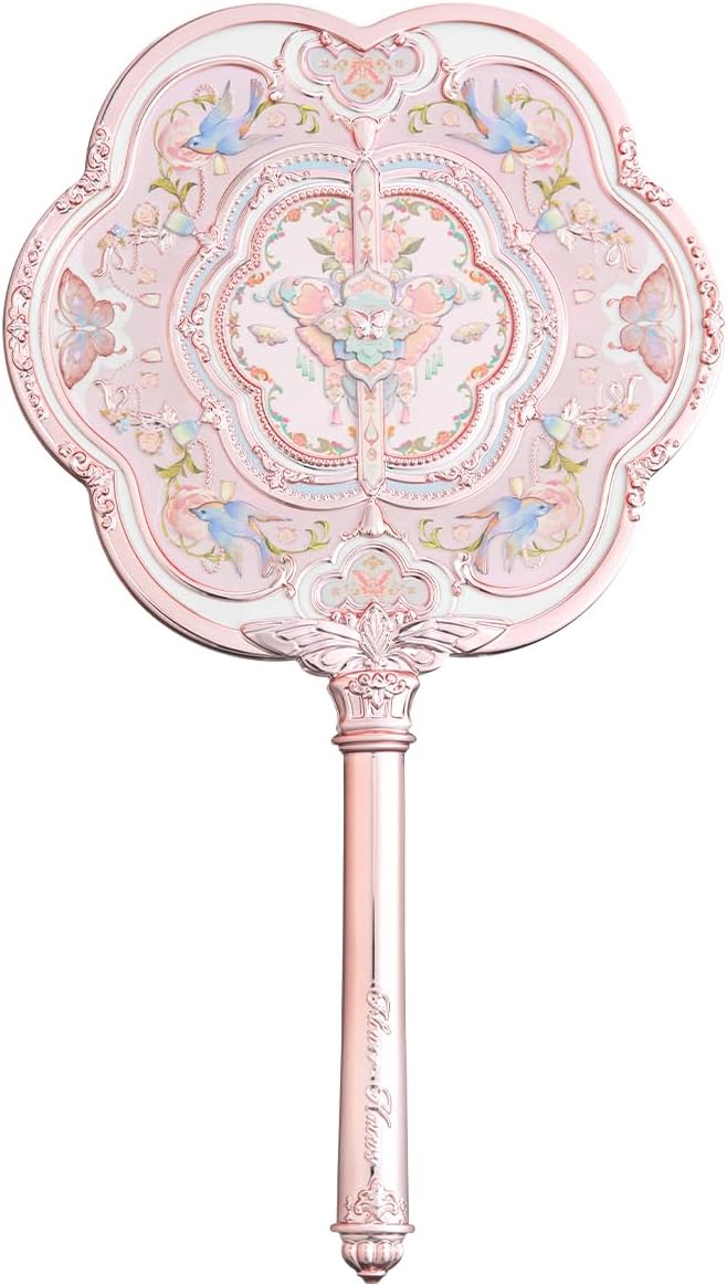 Flower Knows Flower Knows Butterfly Cloud Collar Hand Mirror,Portable Vintage Handheld Mirror,Durable Metal Mirror,Cute & Aesthetic Princess Mirror,with Long Handle for Easy Holding,Gift for Girls(Lotus Pink) 