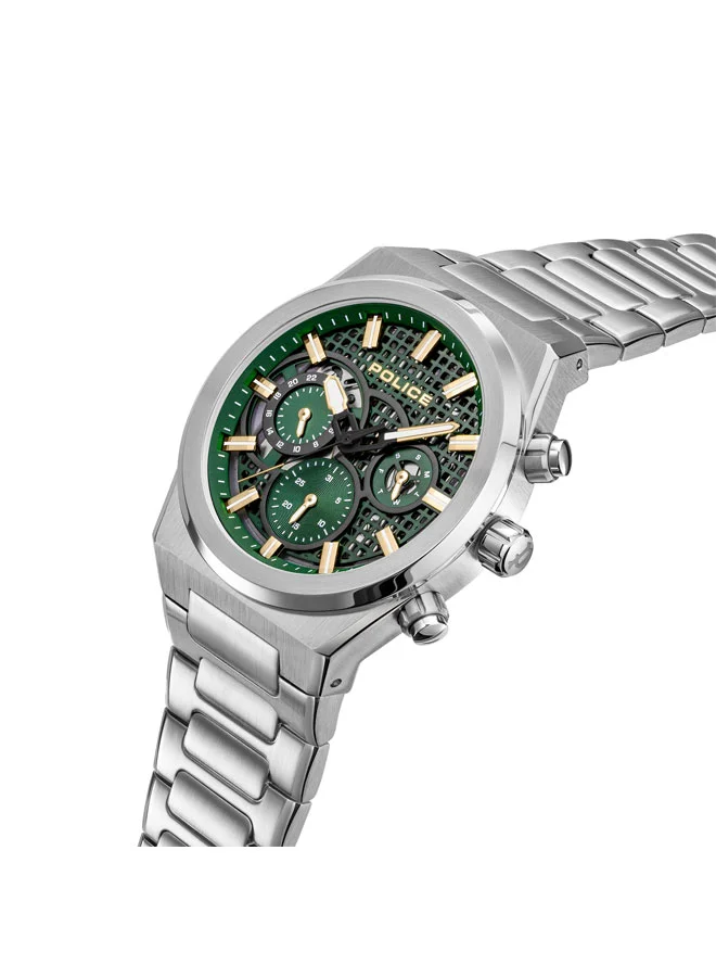 POLICE Eclipse Men's 45mm Multifunction Watch with Green Dial & Stainless Steel Bracelet