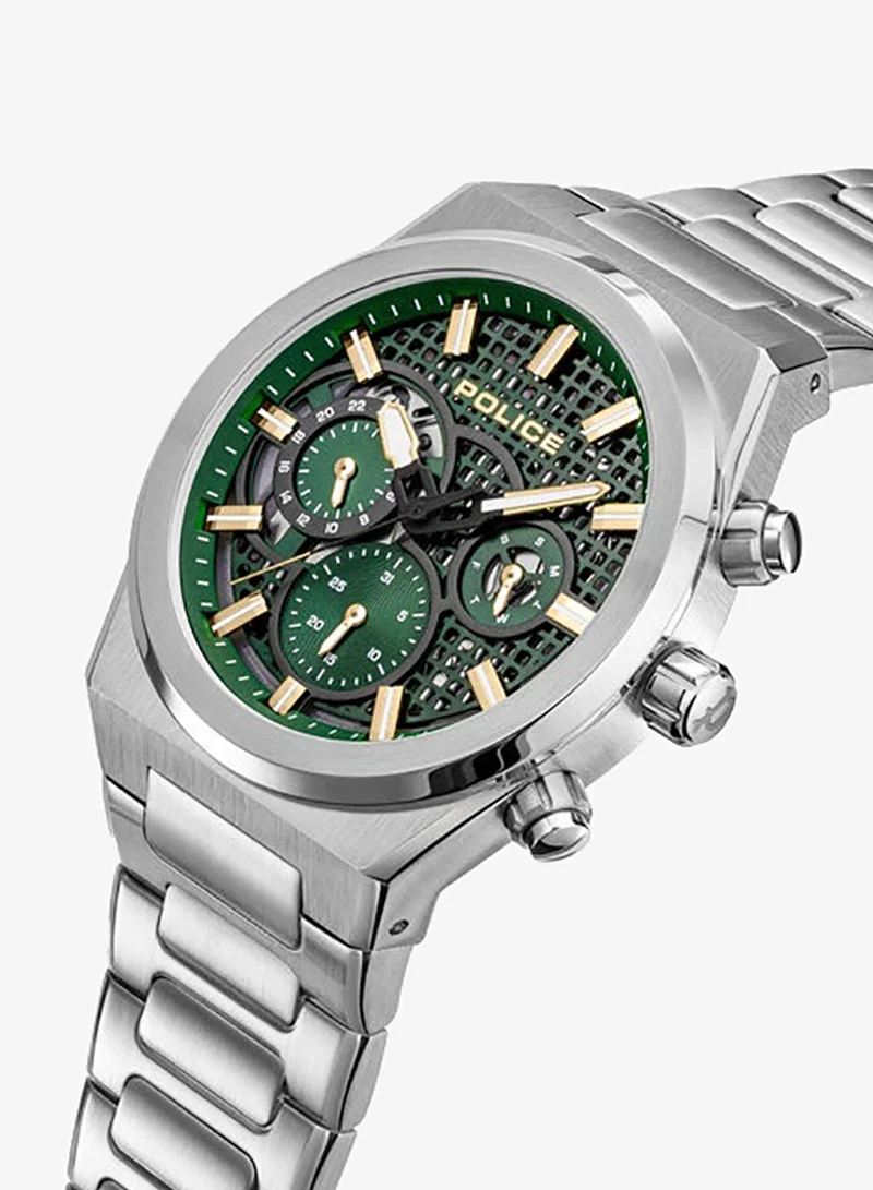 بوليس Eclipse Men's 45mm Multifunction Watch with Green Dial & Stainless Steel Bracelet
