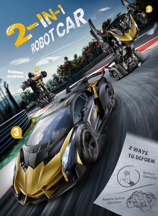 Veeniix V992 Transform Remote Control Car, Transform Robot RC Cars, 1:14 Scale, 2-in-1 Robot Toy Car with Sound & Light, Gesture Sensing, Automatic Deformation, Great Gift Toys for Boys and Girls 4-6 (Golden) - Image 4
