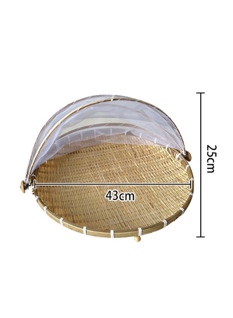 43*25cm Bamboo Vegetable Cover Round Single Buckle Stripe Large Size, Mesh Screen Food Cover Tent Umbrella With Base, Mesh Food Cover To Prevent Flies, Bugs, Mosquitoes  - Image 2