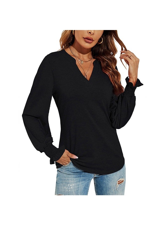 NIBEMINENT V-Neck Basic Casual Long Sleeve T-Shirt - Image 1