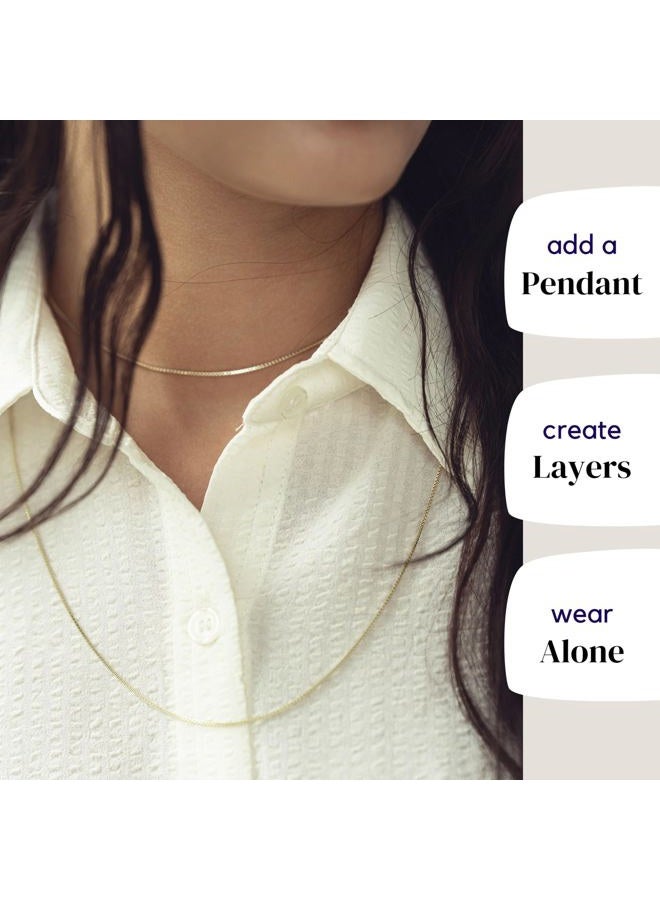 KISPER 24k Gold Over Stainless Steel 1.2mm Thin Box Chain Necklace, 18 inch - Image 3