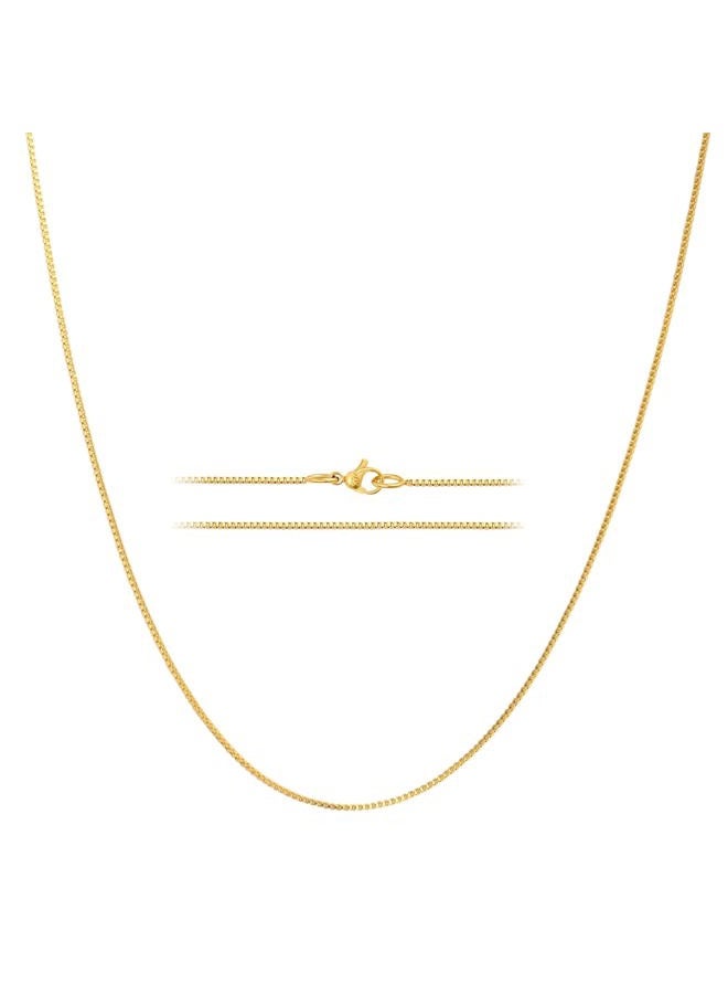 KISPER 24k Gold Over Stainless Steel 1.2mm Thin Box Chain Necklace, 18 inch - Image 1