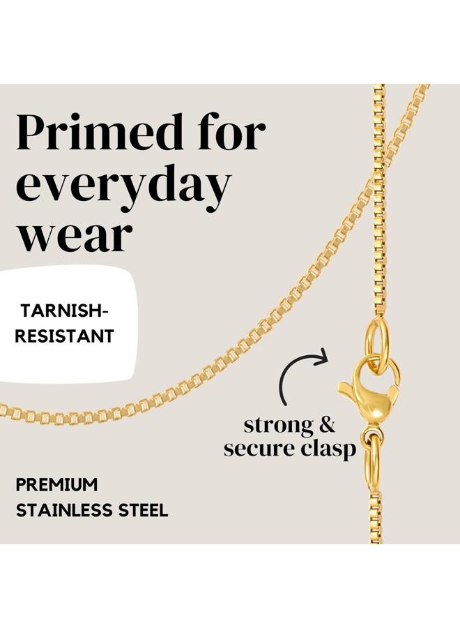 KISPER 24k Gold Over Stainless Steel 1.2mm Thin Box Chain Necklace, 18 inch - Image 4