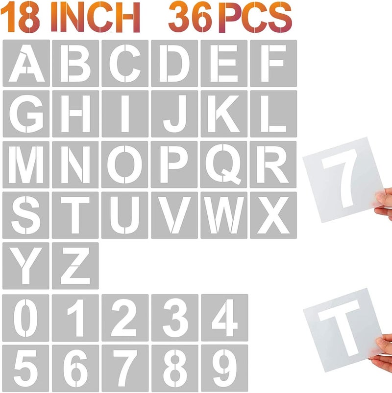 YEAJON 18 Inch Letter Stencils and Numbers, 36 Pcs Alphabet Art Craft Stencils, Reusable Plastic Templates for Wood, Wall, Fabric, Rock, Signage, DIY Art Projects (18 Inch) - Image 1