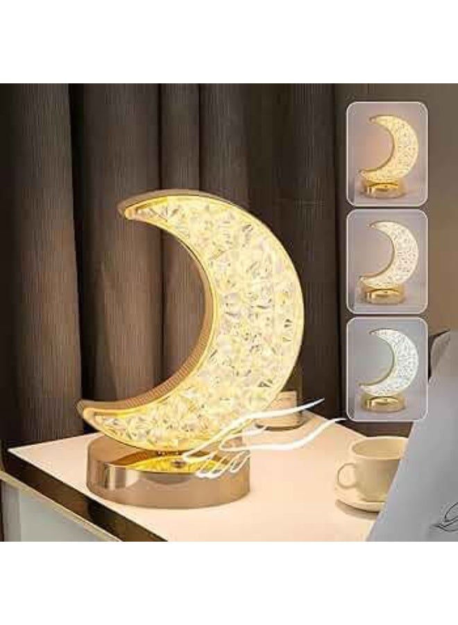 لمبة كريستال - اباجورة كريستال بتحكم للمس ،ليد كرستال مضيئة بألوان متعددة، لمبة سهاري وديكور سهاريه بتصميم ماسي ثلاثي الأبعاد، بلورة كريستال مضيئة قمر، لمبة ليد مع ريموت كنترول متعدد الالوان، قابلة للتعتيم  مصباح مكتب قابل لإعادة الشحن عبر USB لغرفة النوم، المعيشة، المنزل، المكتب، شفاف  - Image 3