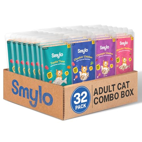 Smylo Natural Healthy Adult Cat Wet Food (1+ Yrs) 70g x 32 Packs| Variety Combo of Chicken, Tuna, Mackerel and Chicken & Tuna Recipes | Grain Free, No Preservatives & by-Products | Vet-Formulated - Image 1