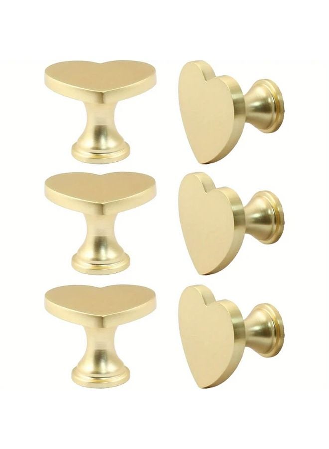 6Pcs Gold Tone Heart Shaped Cabinet Knobs Brass Finish For Dressers Cabinets Drawers - Image 1
