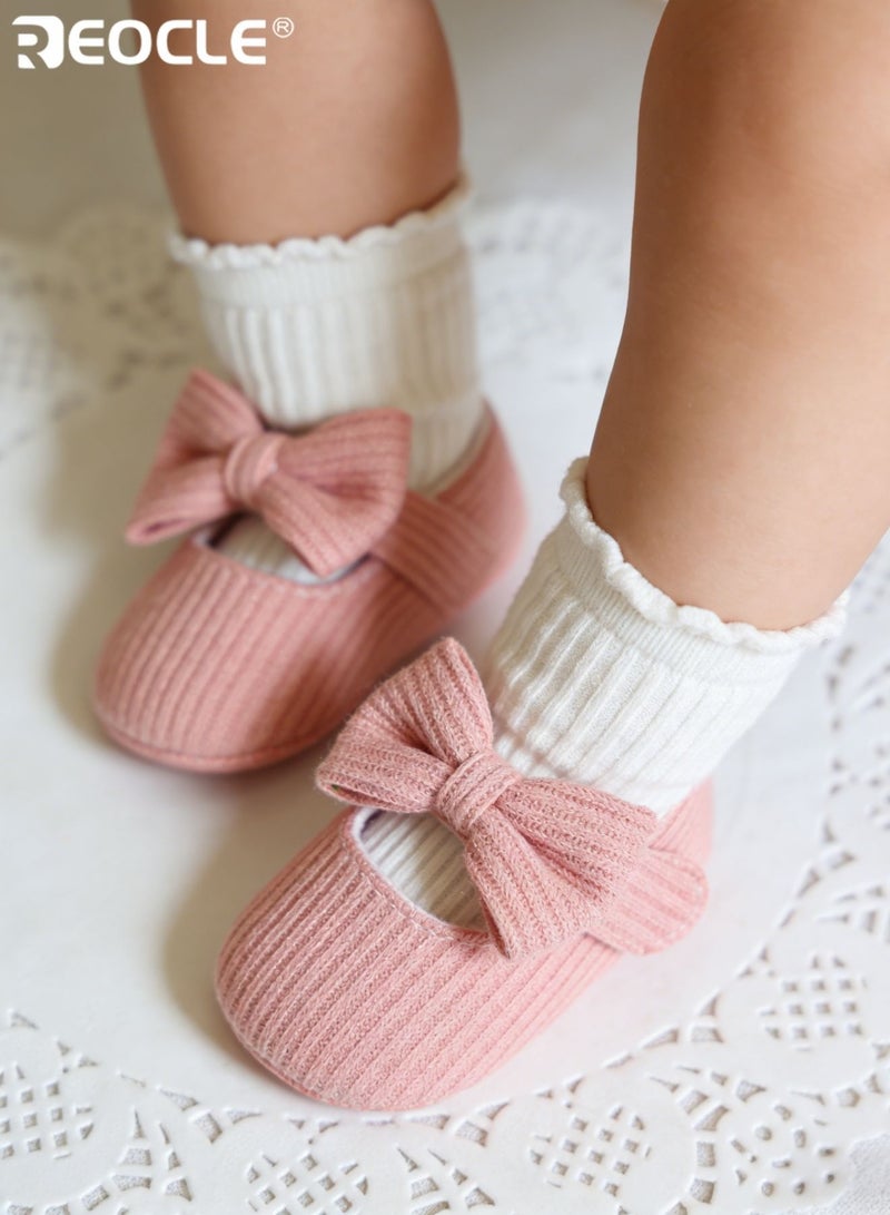 REOCLE Baby Slip-On Shoes with Bow Design All-Season and Breathable Home shoes No Insole Perfect for Walking Practice Suitable for 5-8 Months - Image 1
